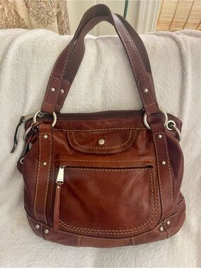 Fossil Brown Leather Shoulder Bag with Silver-Tone Hardware